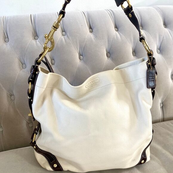 Authentic Coach Leather Bag - white and brown with gold hardware - Picture 1 of 11
